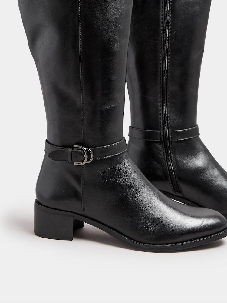 Long Tall Sally Black Knee High Block Heel Leather Boots - Image 5 of 5