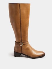 Long Tall Sally Brown Knee High Block Heel Leather Boots - Image 2 of 5