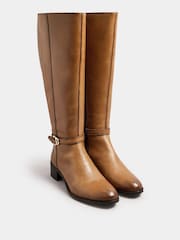 Long Tall Sally Brown Knee High Block Heel Leather Boots - Image 3 of 5