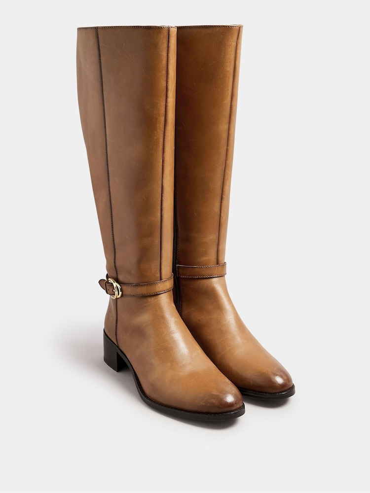 Long Tall Sally Brown Knee High Block Heel Leather Boots - Image 3 of 5