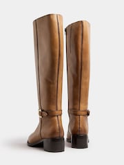 Long Tall Sally Brown Knee High Block Heel Leather Boots - Image 4 of 5