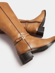 Long Tall Sally Brown Knee High Block Heel Leather Boots - Image 5 of 5