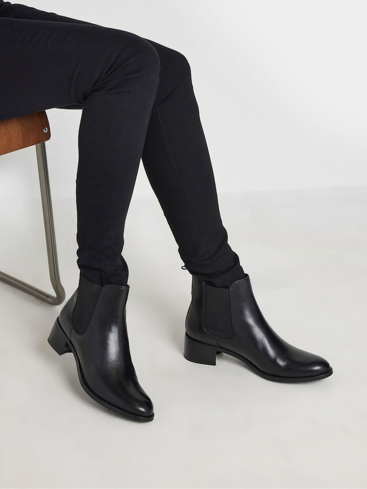 Long Tall Sally Black Chelsea Ankle Block Heel Leather Boots - Image 1 of 5
