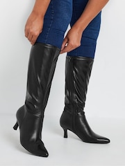 Yours Curve Black Extra-Wide Fit Point Knee High Pu Boots - Image 1 of 5