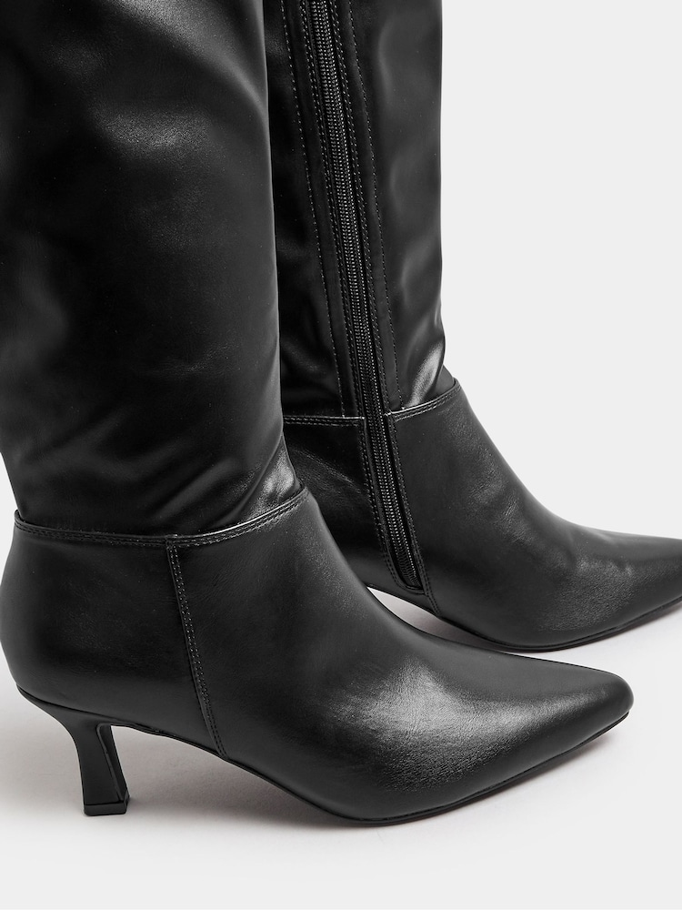 Yours Curve Black Extra-Wide Fit Point Knee High Pu Boots - Image 5 of 5