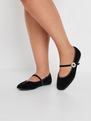 Yours Curve Black Extra Wide Fit Diamante Clasp Velvet Mary Jane Shoes - Image 1 of 5