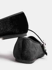 Yours Curve Black Extra Wide Fit Diamante Clasp Velvet Mary Jane Shoes - Image 4 of 5