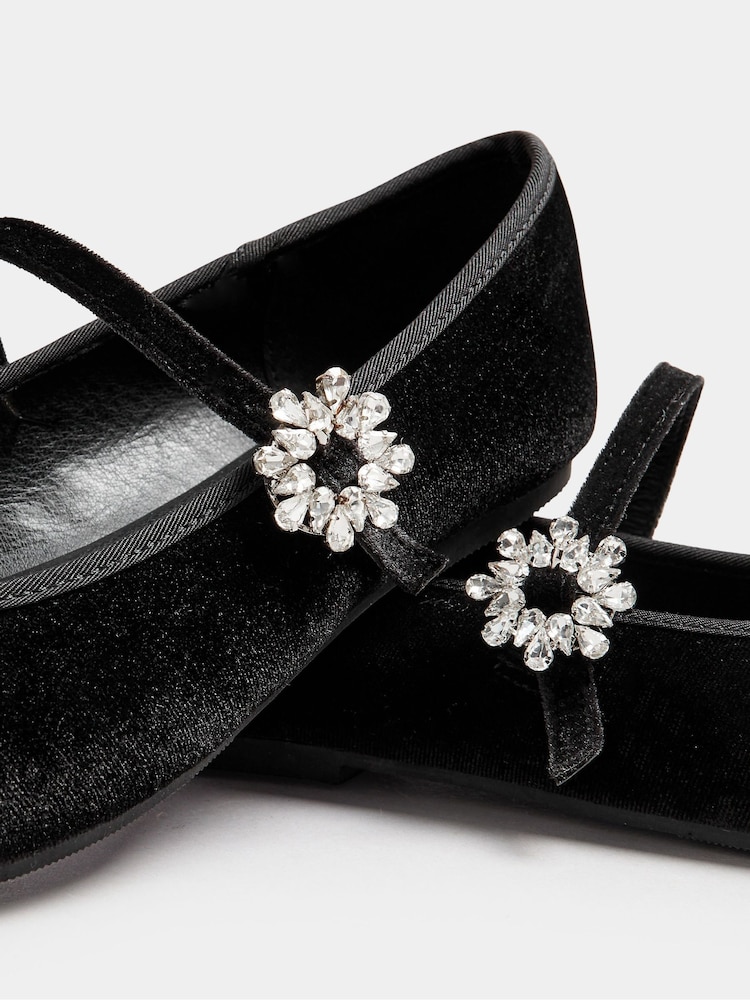 Yours Curve Black Extra Wide Fit Diamante Clasp Velvet Mary Jane Shoes - Image 5 of 5