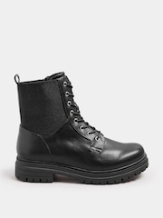 Yours Curve Black Extra Wide Fit Extra Wide Fit Panel Lace Up Chunky Boots - Image 2 of 5