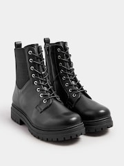 Yours Curve Black Extra Wide Fit Extra Wide Fit Panel Lace Up Chunky Boots - Image 3 of 5