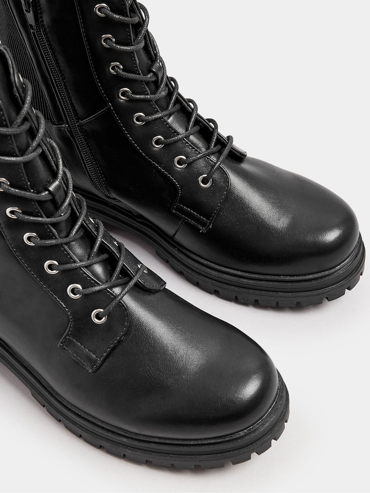 Yours Curve Black Extra Wide Fit Extra Wide Fit Panel Lace Up Chunky Boots - Image 5 of 5