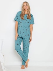 Long Tall Sally Blue 100% Cotton Cosmic Short Sleeve Wide Leg Pyjamas Set - Image 2 of 5