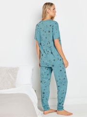 Long Tall Sally Blue 100% Cotton Cosmic Short Sleeve Wide Leg Pyjamas Set - Image 3 of 5