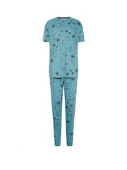 Long Tall Sally Blue 100% Cotton Cosmic Short Sleeve Wide Leg Pyjamas Set - Image 5 of 5