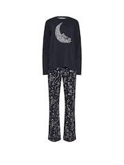 طقم بيجامة برِجل واسعة وكُم طويل قطن 100% بتصميم مُزيَّن بعبارة Night Sky من Long Tall Sally - صورة 5 من 5