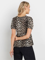 Long Tall Sally Natural Animal Print Tie Front Smock Top - Image 2 of 5