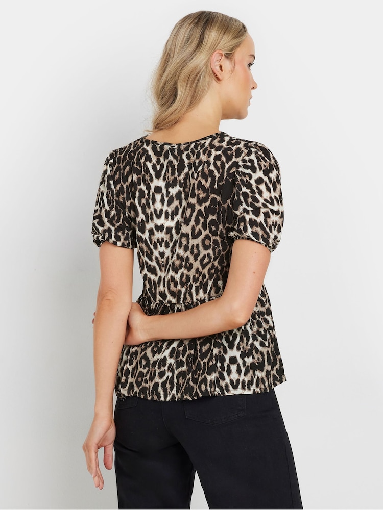Long Tall Sally Natural Animal Print Tie Front Smock Top - Image 2 of 5