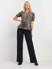 Long Tall Sally Natural Animal Print Tie Front Smock Top - Image 3 of 5