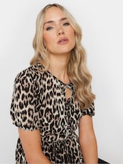 Long Tall Sally Natural Animal Print Tie Front Smock Top - Image 4 of 5