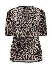 Long Tall Sally Natural Animal Print Tie Front Smock Top - Image 5 of 5