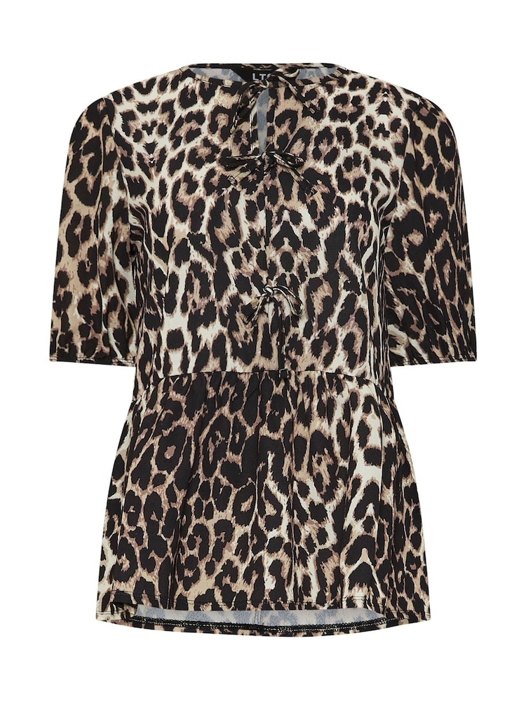 Long Tall Sally Natural Animal Print Tie Front Smock Top - Image 5 of 5