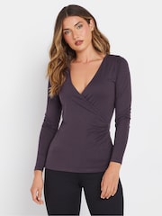 Long Tall Sally Purple Premium Long Sleeve Wrap Top - Image 1 of 5