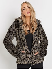 Long Tall Sally Brown Animal Print Faux Fur Coat - Image 1 of 5