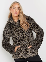 Long Tall Sally Brown Animal Print Faux Fur Coat - Image 4 of 5
