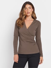 Long Tall Sally Green/Brown Cotton Long Sleeve Wrap Top 2 Pack - Image 2 of 8