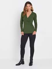 Long Tall Sally Green/Brown Cotton Long Sleeve Wrap Top 2 Pack - Image 3 of 8