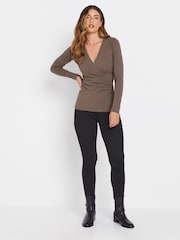 Long Tall Sally Green/Brown Cotton Long Sleeve Wrap Top 2 Pack - Image 4 of 8