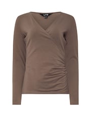 Long Tall Sally Green/Brown Cotton Long Sleeve Wrap Top 2 Pack - Image 7 of 8
