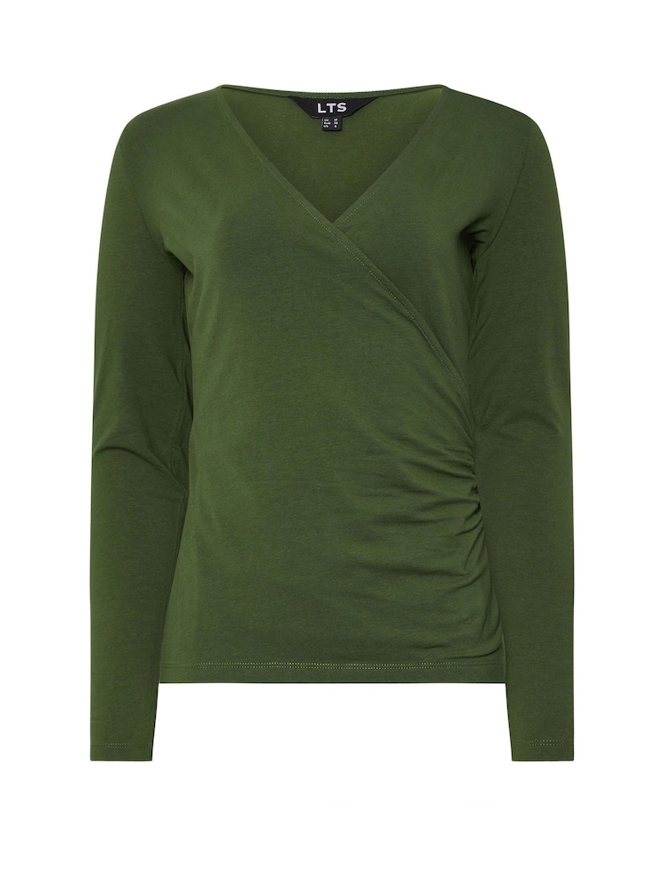 Long Tall Sally Green/Brown Cotton Long Sleeve Wrap Top 2 Pack - Image 8 of 8