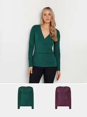 Verde - Pack de 2 camisetas de algodón de manga larga con diseño cruzado de Long Tall Sally - Imagen 1 de 8