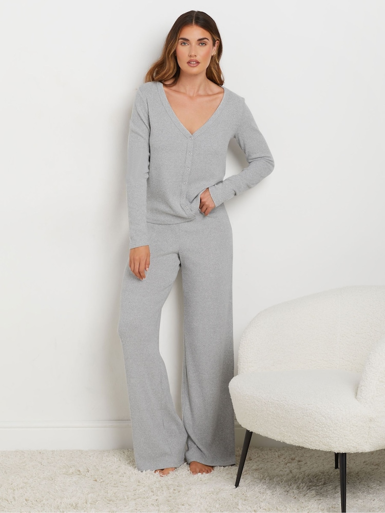 Long Tall Sally Grey Lounge Ribbed Wide Leg Pants - Image 1 of 5