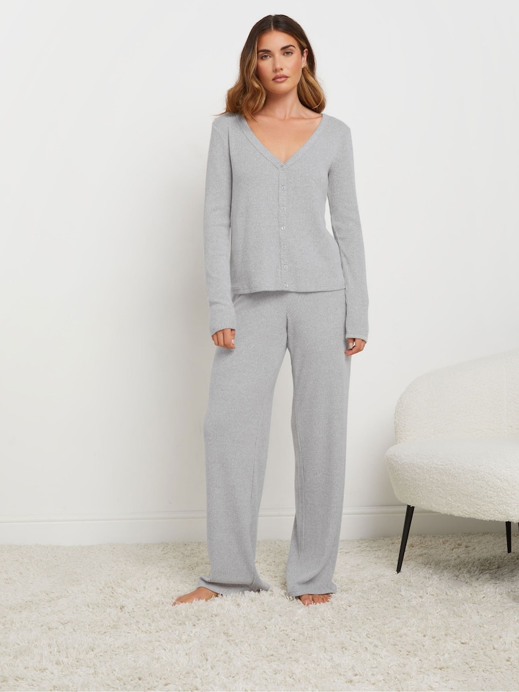 Long Tall Sally Grey Lounge Ribbed Wide Leg Pants - Image 2 of 5