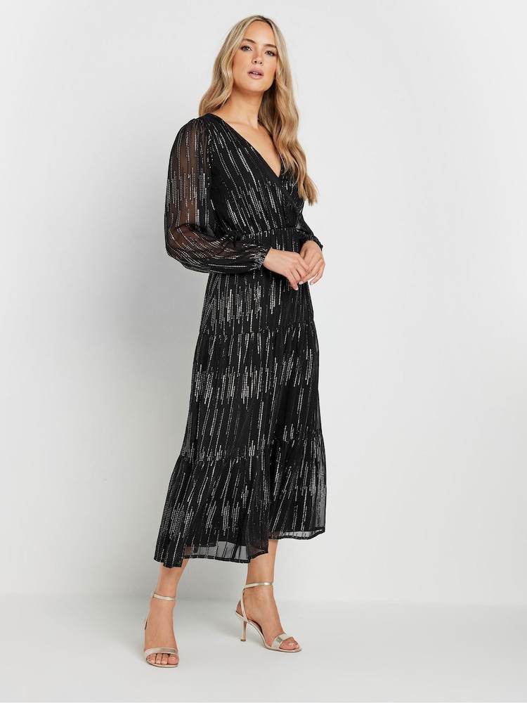 Long Tall Sally Black Jacquard Long Sleeve Dress - Image 1 of 7