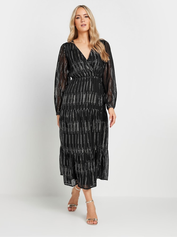 Long Tall Sally Black Jacquard Long Sleeve Dress - Image 2 of 7