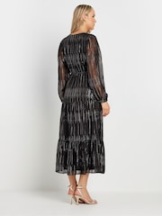 Long Tall Sally Black Jacquard Long Sleeve Dress - Image 3 of 7