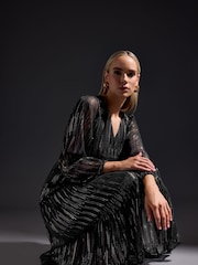 Long Tall Sally Black Jacquard Long Sleeve Dress - Image 5 of 7
