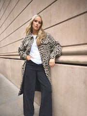 Long Tall Sally Blue Leopard Print Longline Shacket - Image 1 of 6