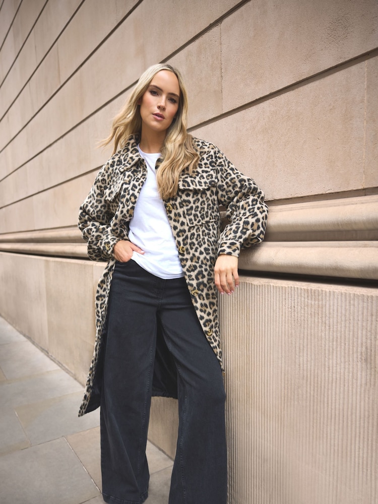 Long Tall Sally Blue Leopard Print Longline Shacket - Image 1 of 6