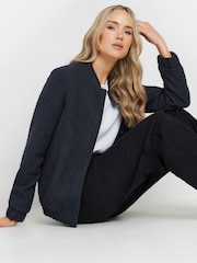 Long Tall Sally Blue Boucle Bomber Jacket - Image 1 of 5