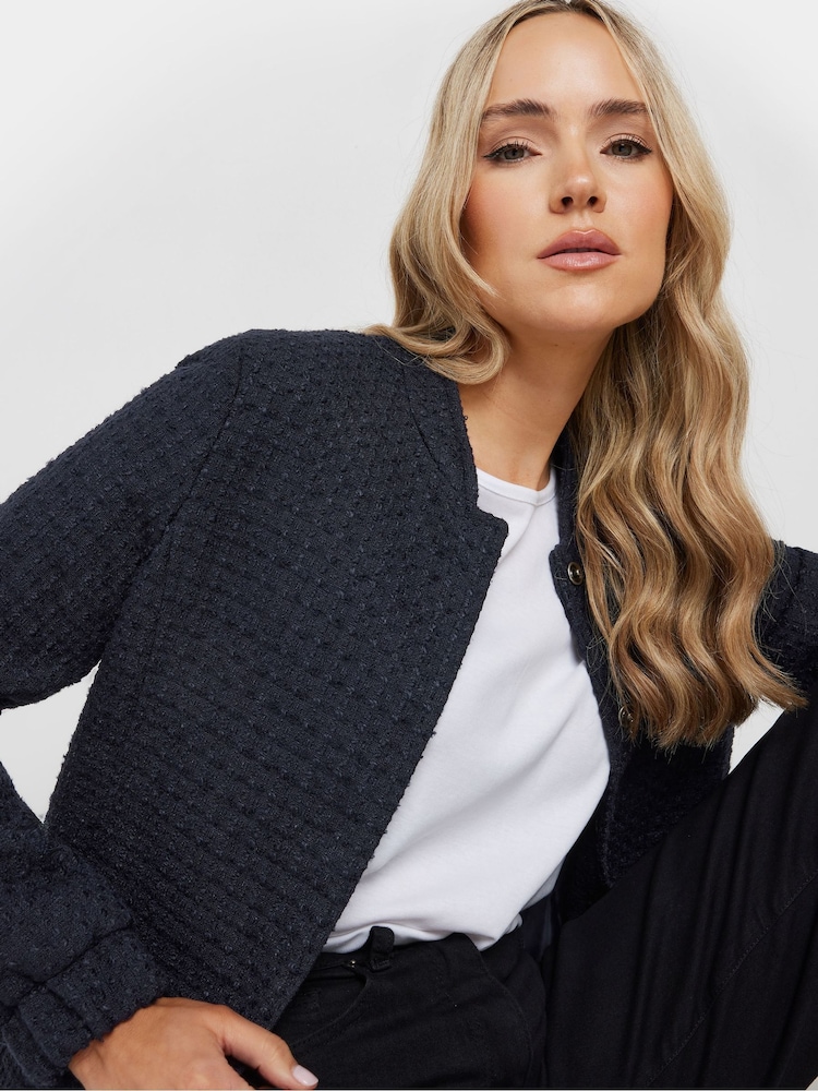 Long Tall Sally Blue Boucle Bomber Jacket - Image 4 of 5