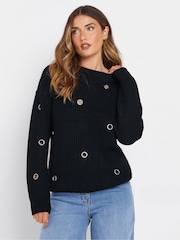 Long Tall Sally Black Knitted Eyelet Jumper - Image 1 of 5