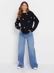 Long Tall Sally Black Knitted Eyelet Jumper - Image 2 of 5