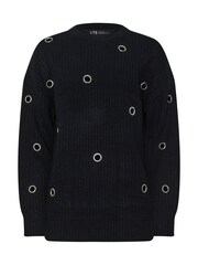 Long Tall Sally Black Knitted Eyelet Jumper - Image 5 of 5