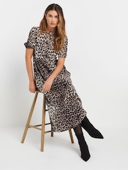 Long Tall Sally Natural Animal Print Tie Front Midi Dress - Image 1 of 9