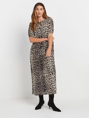 Long Tall Sally Natural Animal Print Tie Front Midi Dress - Image 2 of 9