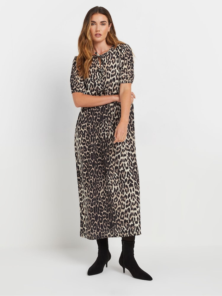 Long Tall Sally Natural Animal Print Tie Front Midi Dress - Image 2 of 9